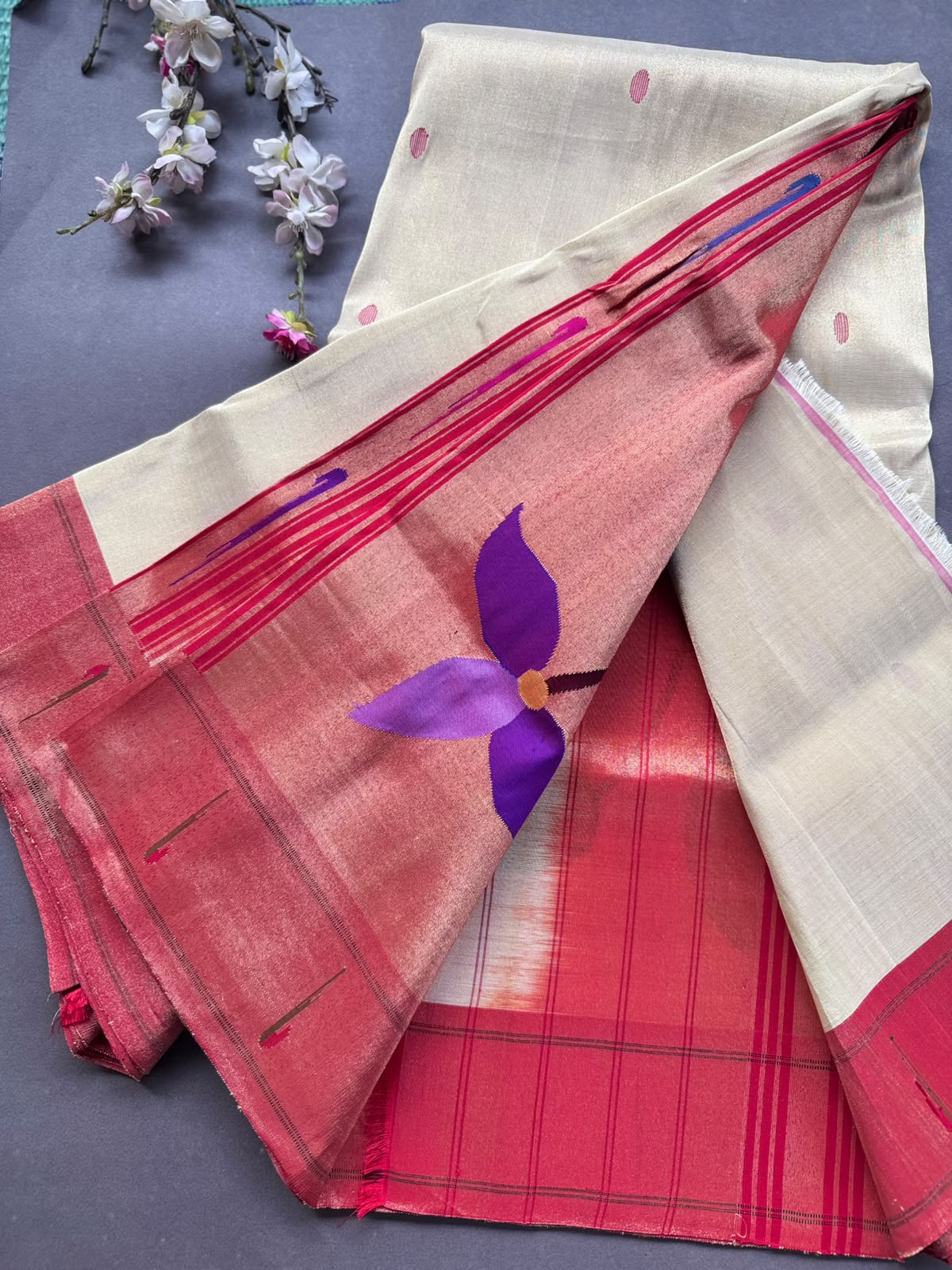 Cream Pure Paithani Tissue Saree (Swara)