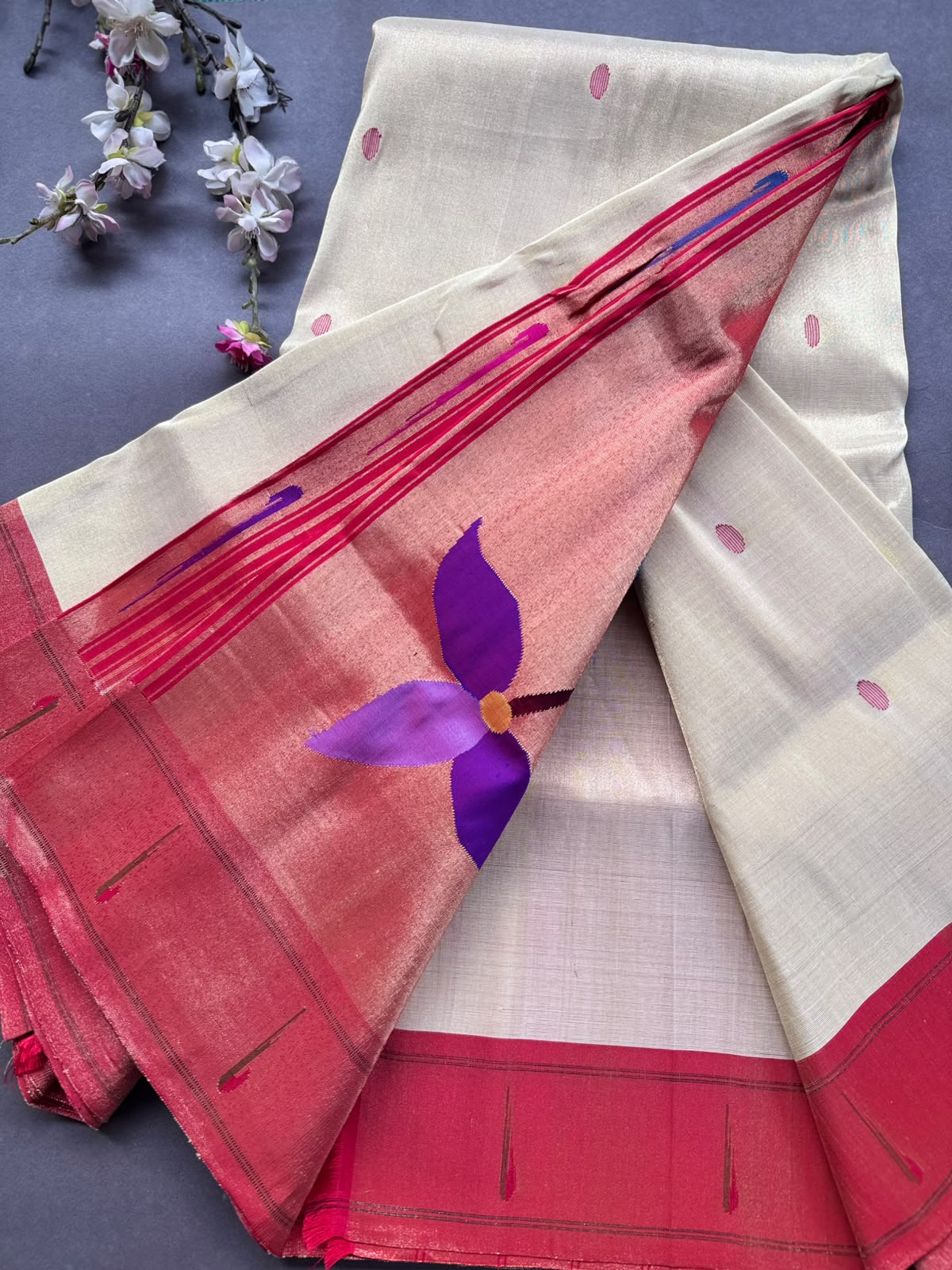 Cream Pure Paithani Tissue Saree (Swara)