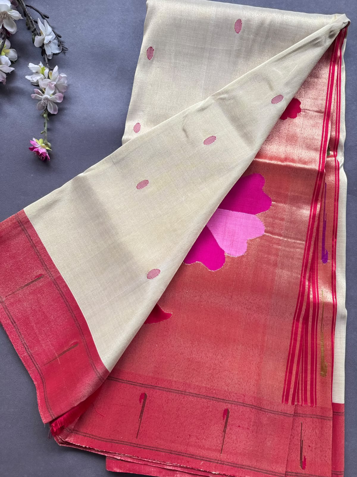 Cream Pure Paithani Tissue Saree (Swara)