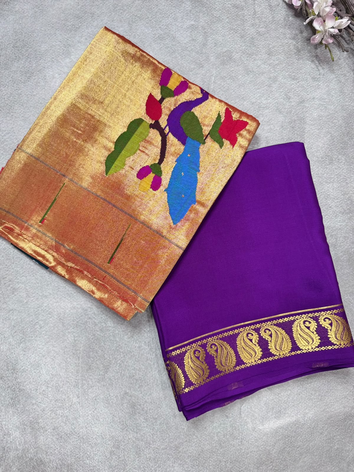 Purple Pure Mysore Crepe Silk Saree with Unstitched Blouse 110