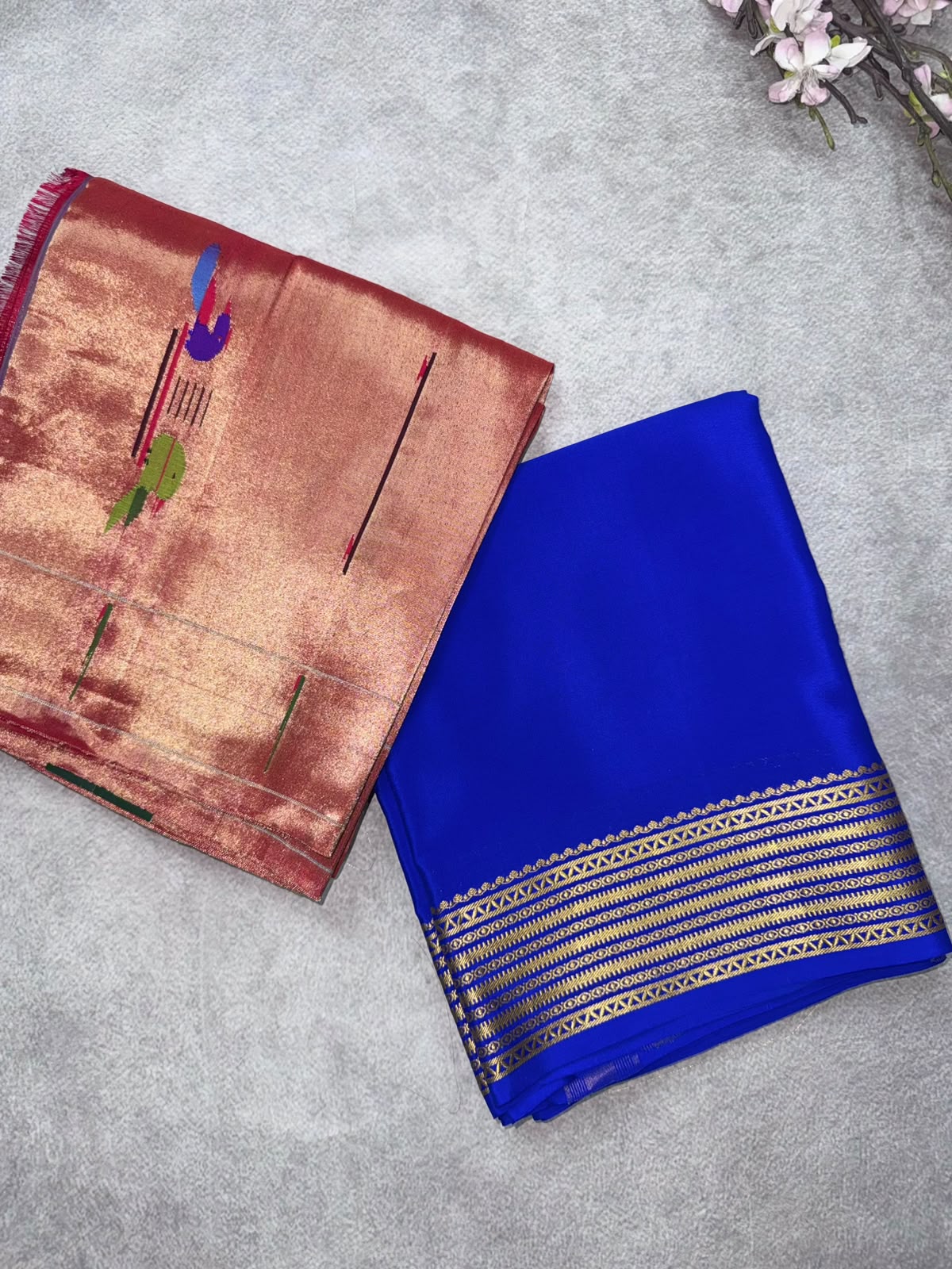 Royal Blue Pure Mysore Crepe Silk Saree with Unstitched Blouse 110