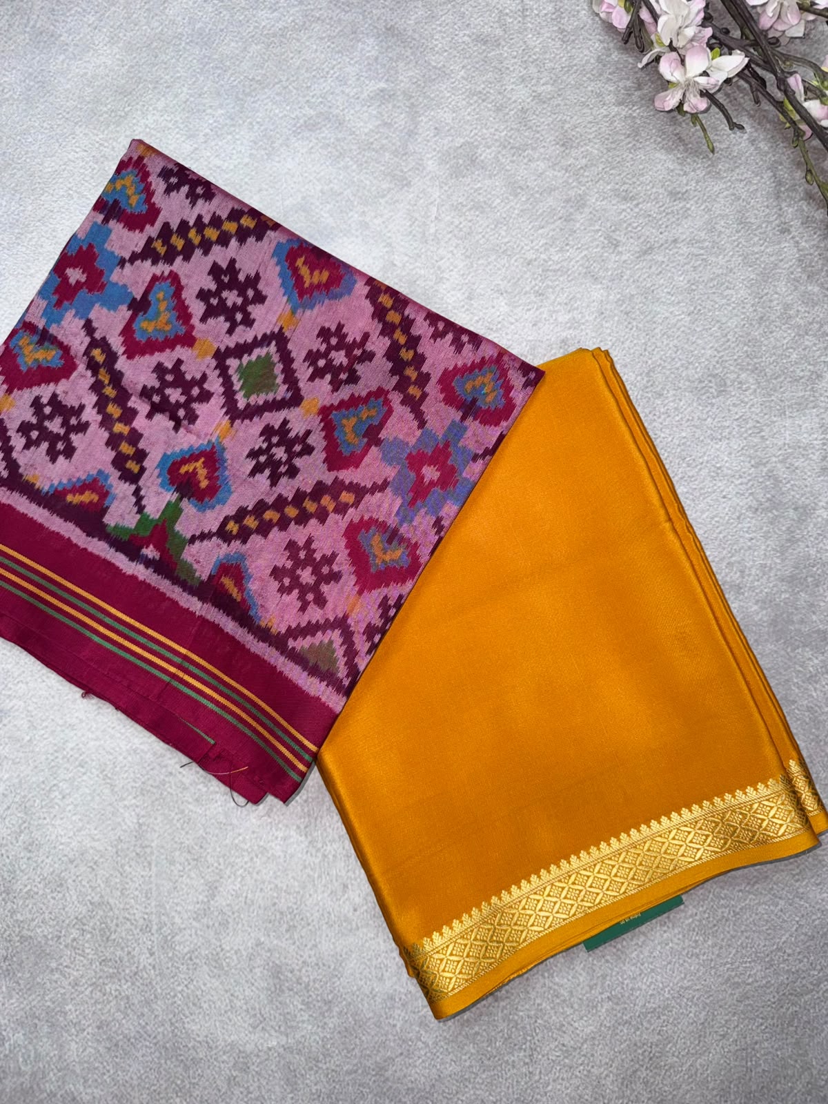 Mustard Pure Mysore Crepe Silk Saree with Unstitched Blouse 110