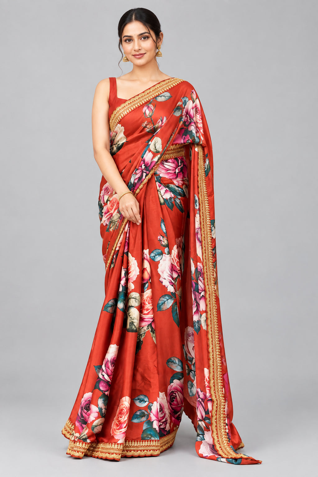Rust Orange Sabyasachi Inspired satin crepe Saree 109