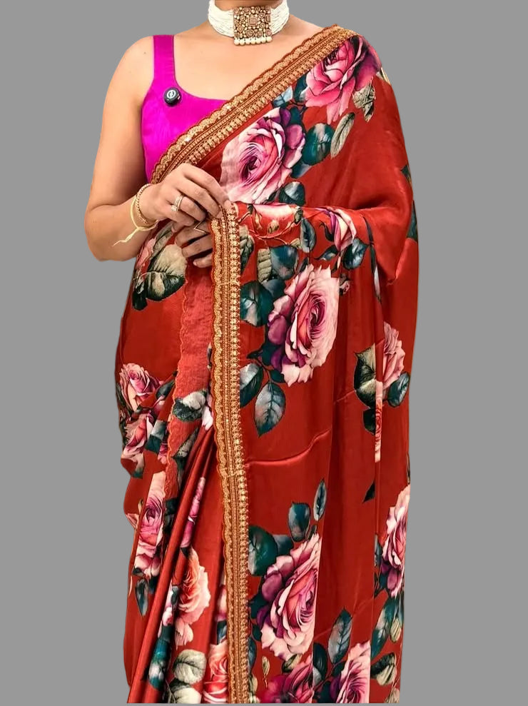 Rust Orange Sabyasachi Inspired satin crepe Saree 109