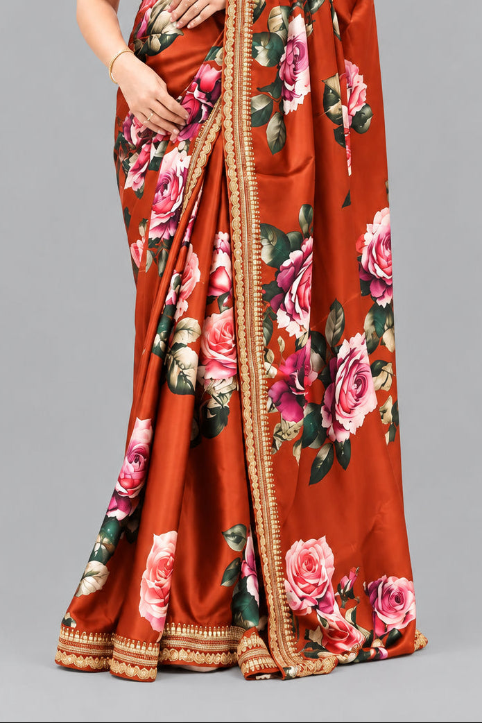 Rust Orange Sabyasachi Inspired satin crepe Saree 109
