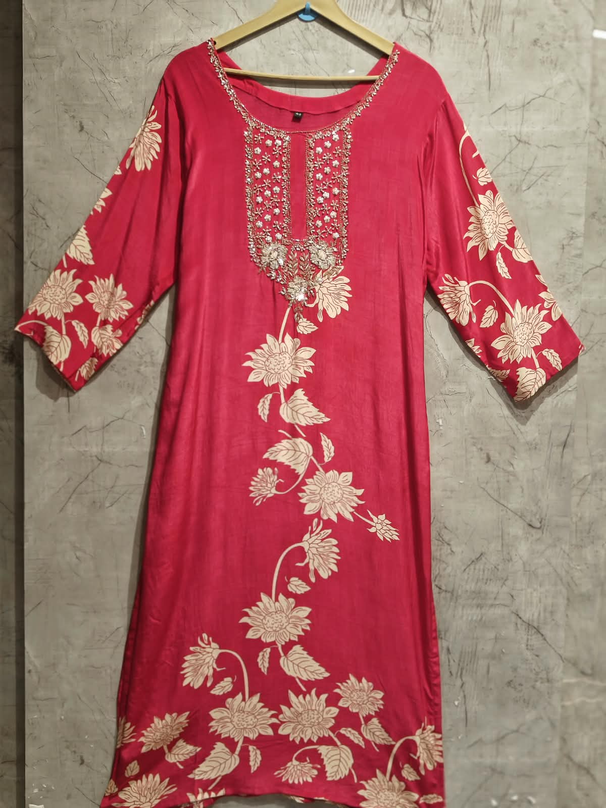 Pink Digital Print Handwork Crepe Kurtha 533