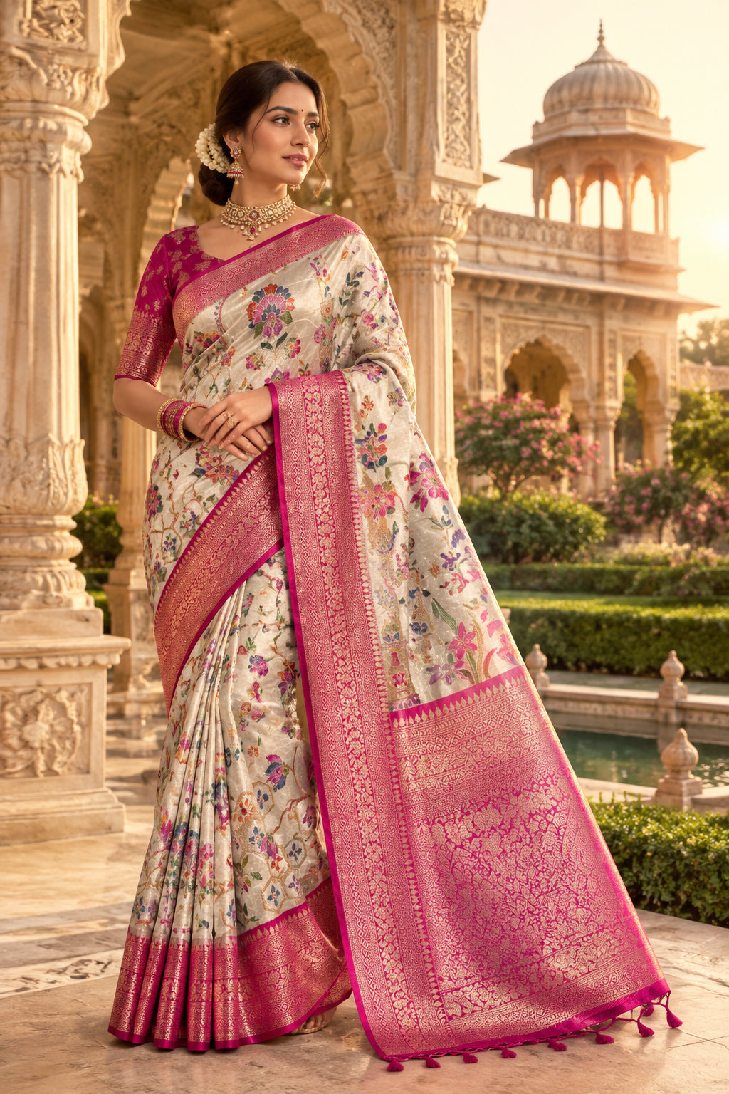 Gold Pashmina Georgette Saree 110