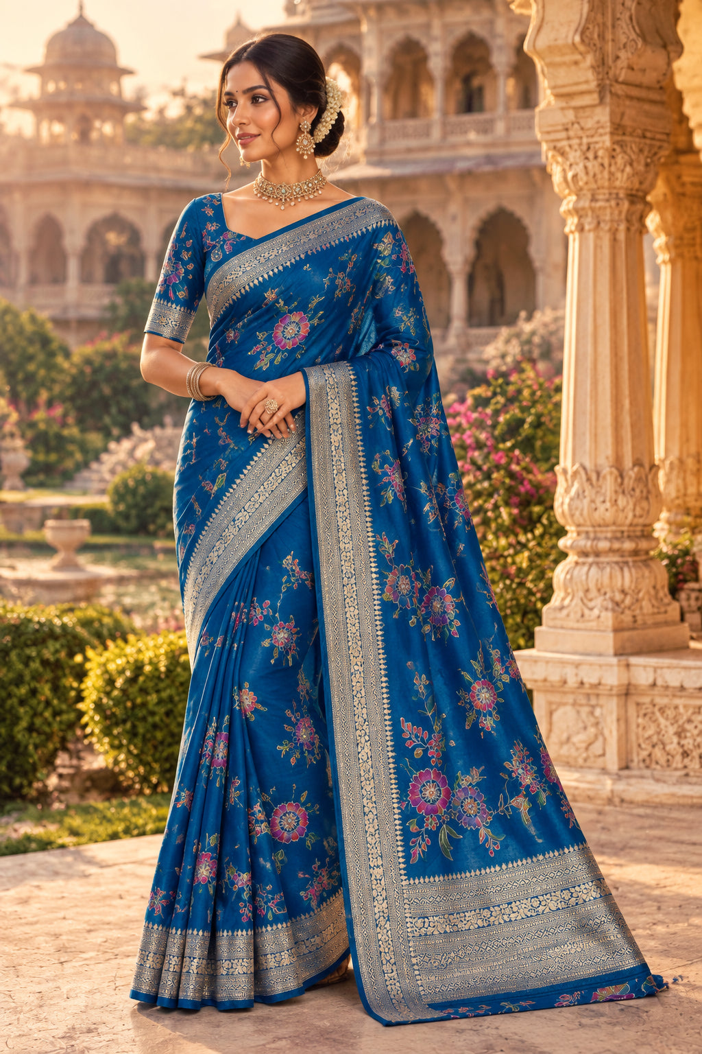Peacock blue Pashmina Georgette Saree 110