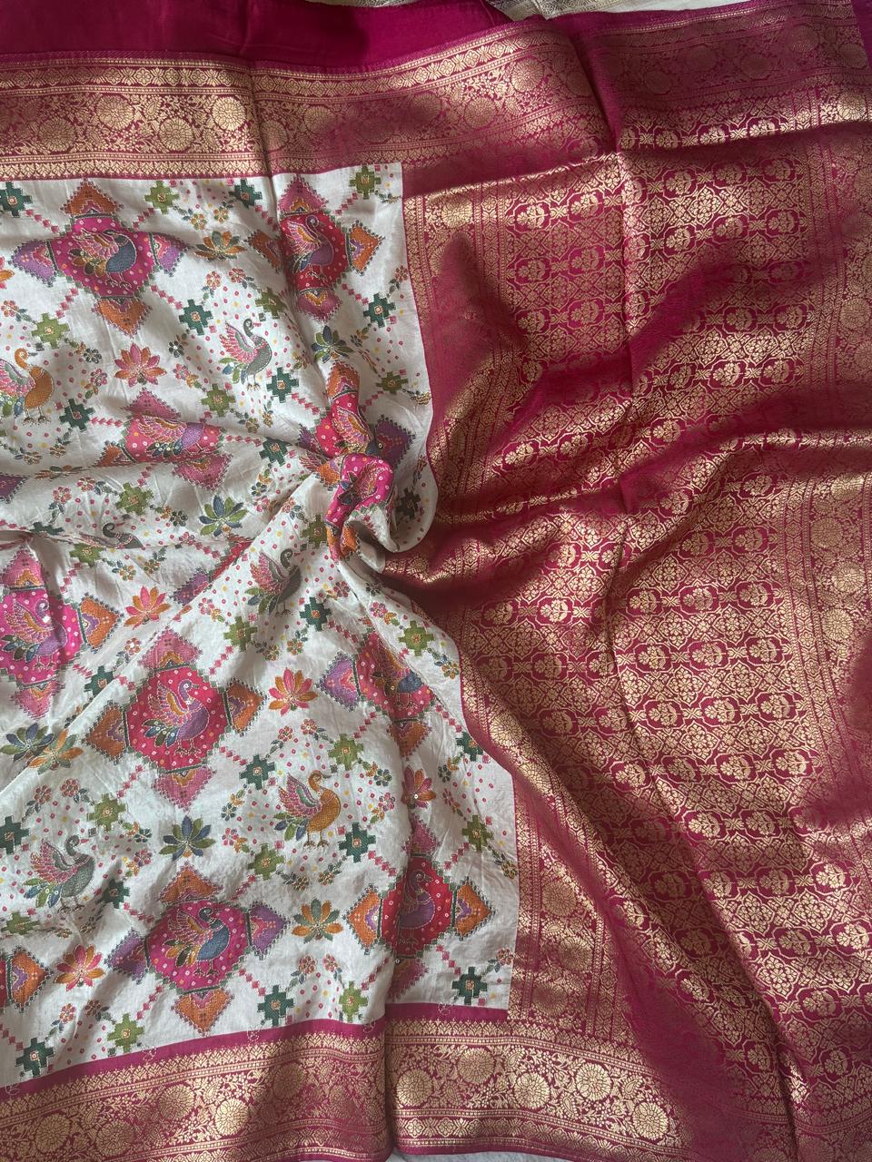 Cream Pashmina Georgette Saree 110