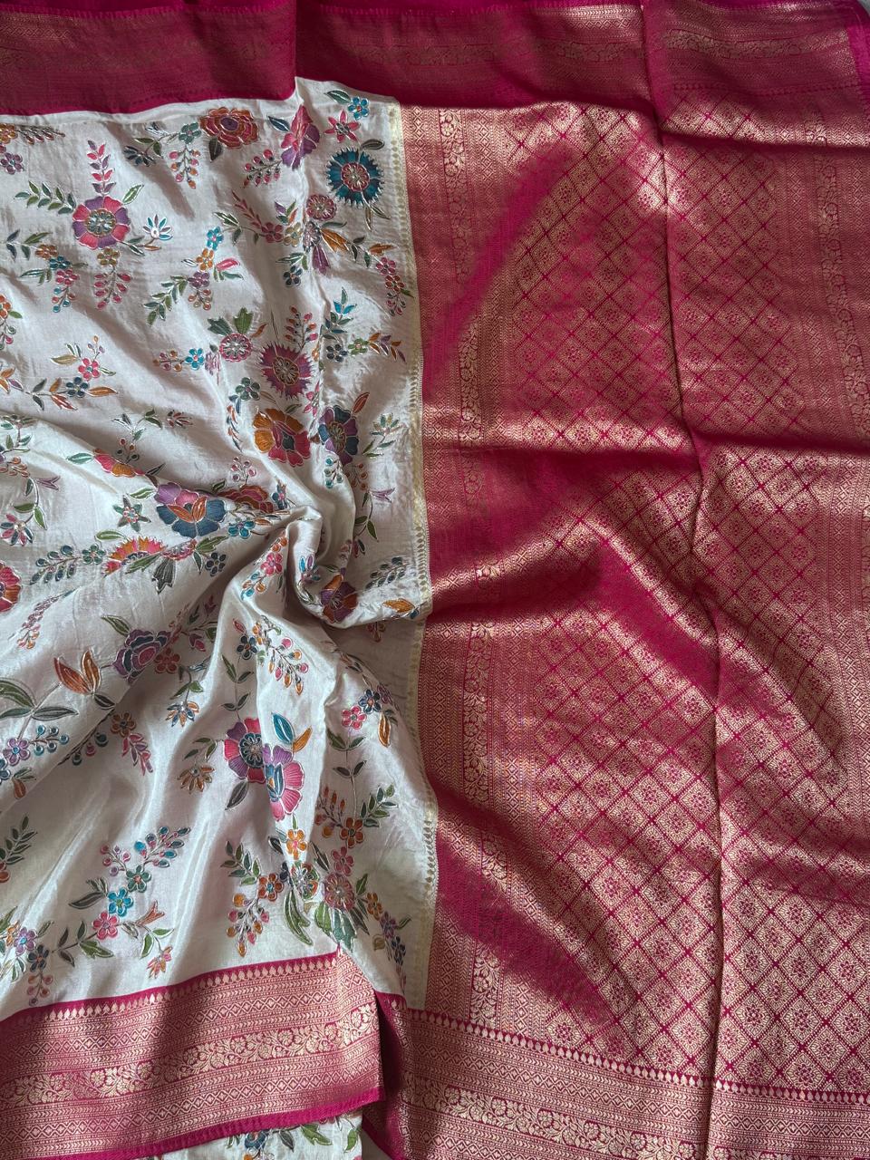 Beige Pashmina Georgette Saree 110