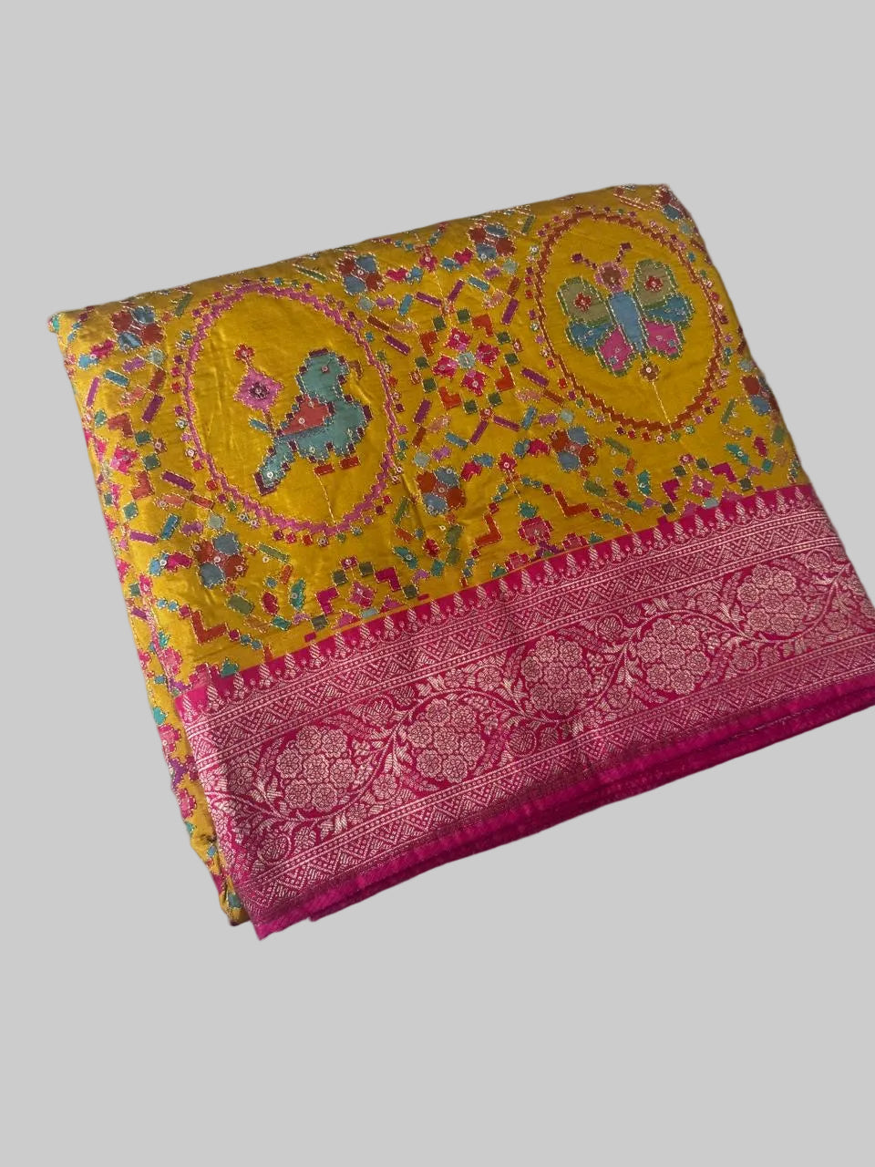 Mustard yellow Pashmina Georgette Saree 110