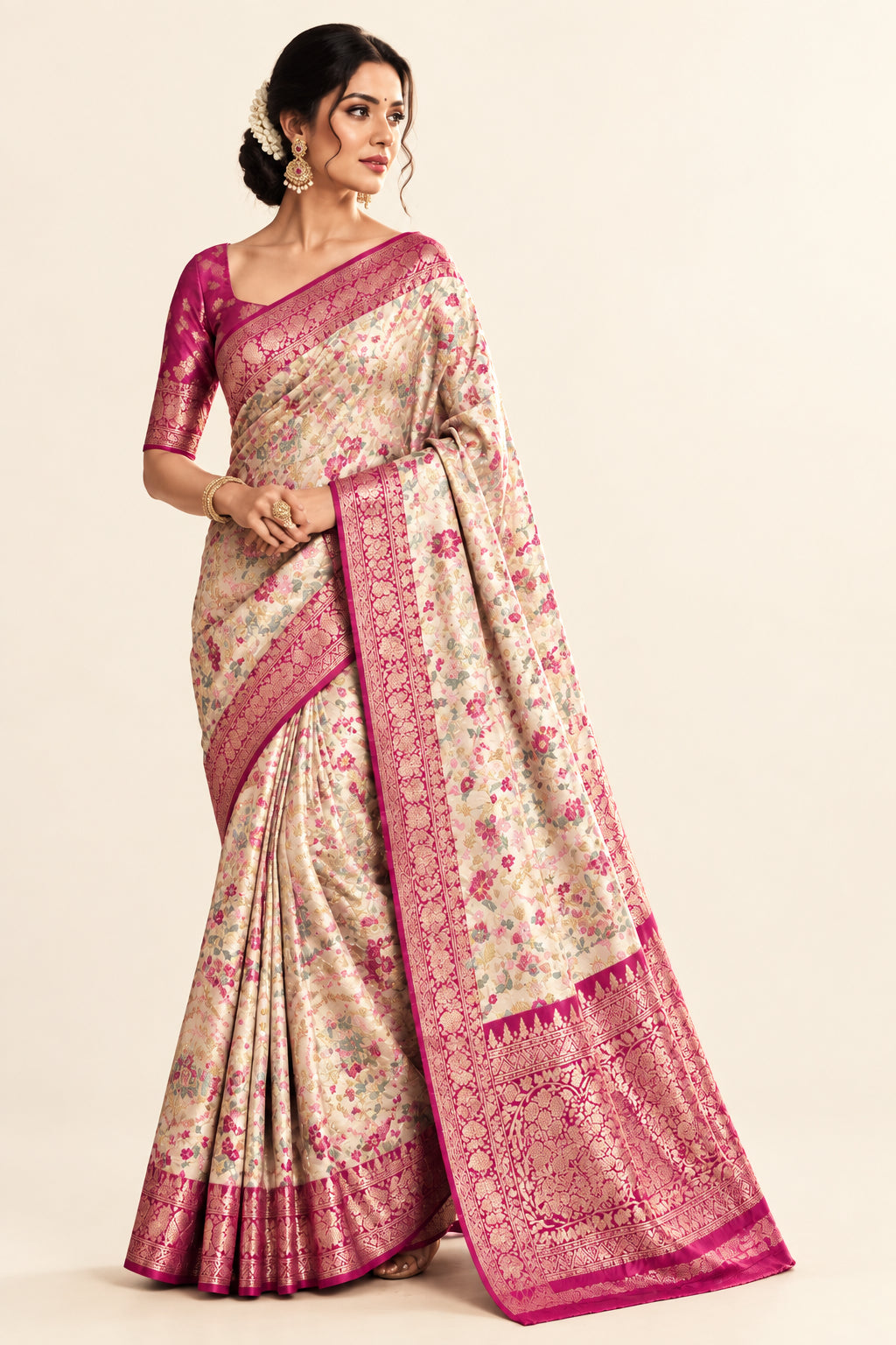Silvery beige Pashmina Georgette Saree 110