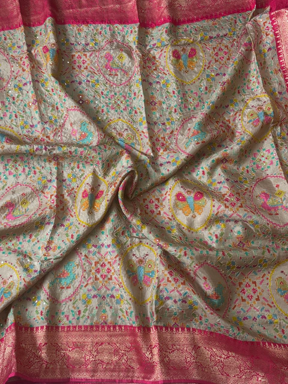Silvery beige Pashmina Georgette Saree 110