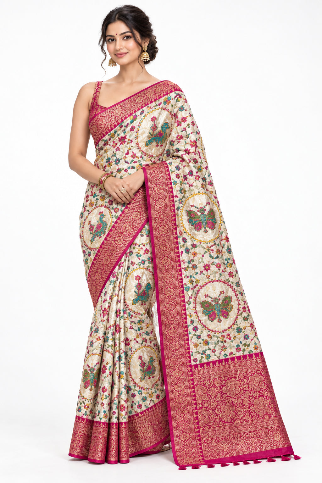 Cream Pashmina Georgette Saree 110