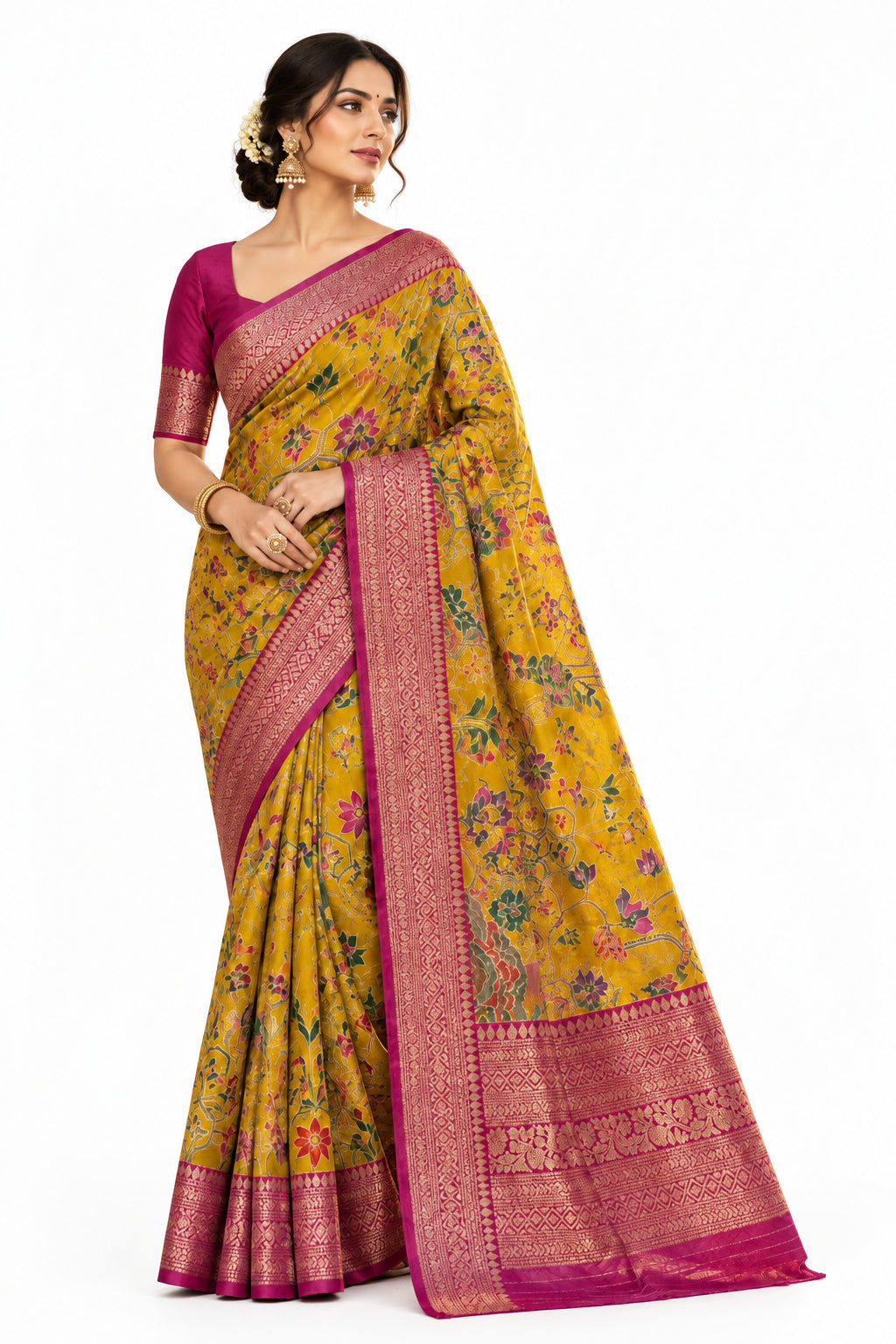 Mustard yellow Pashmina Georgette Saree 110