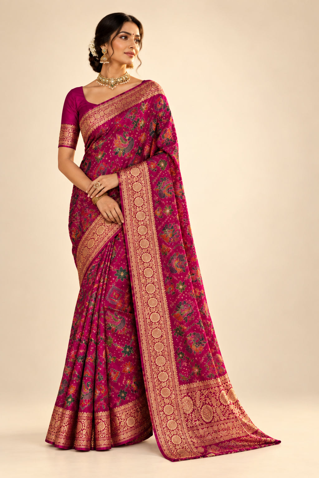 Rani Pink Pashmina Georgette Saree 110