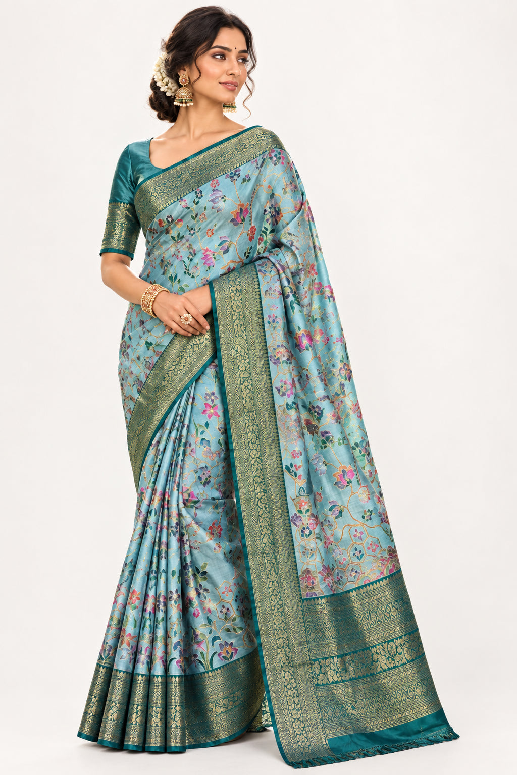 Pastel Blue Pashmina Georgette Saree 110
