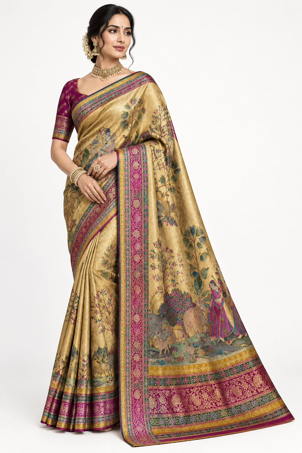 Mustard Yellow  Pashmina Georgette Saree 110