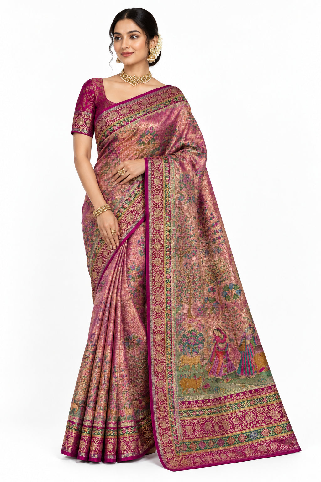 Pink Pashmina Georgette Saree 110