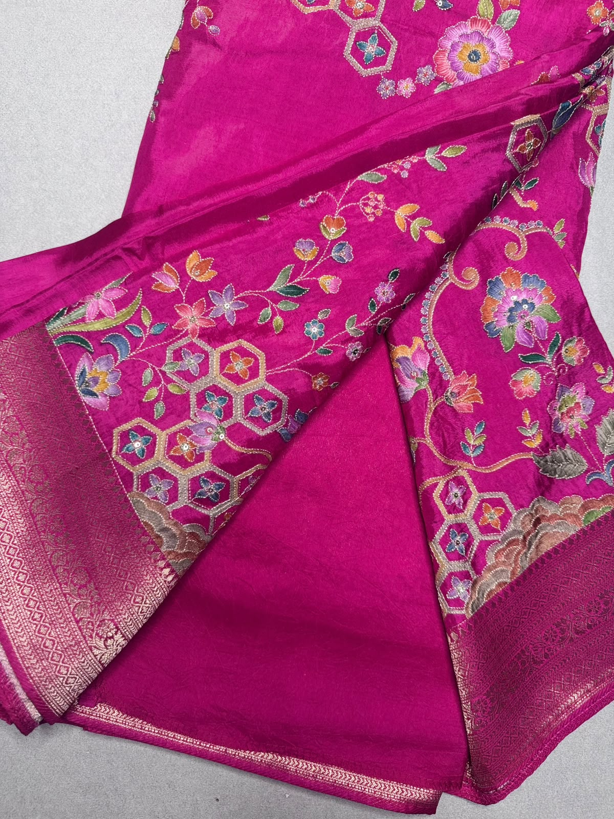 Rani Pink Pashmina Georgette Saree 110