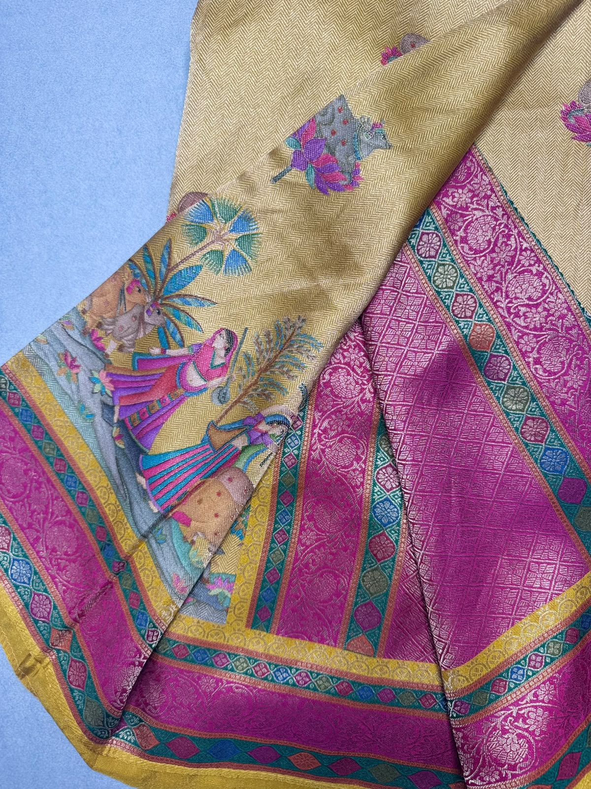 Mustard Yellow  Pashmina Georgette Saree 110