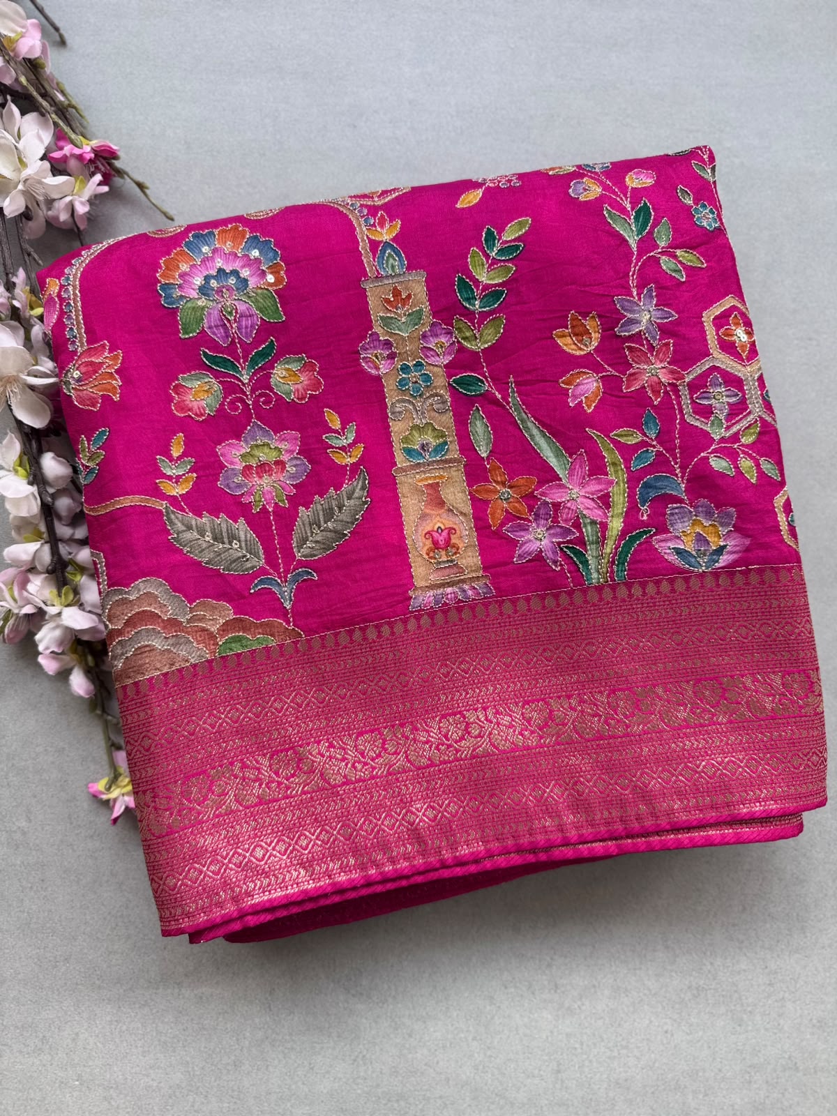 Rani Pink Pashmina Georgette Saree 110
