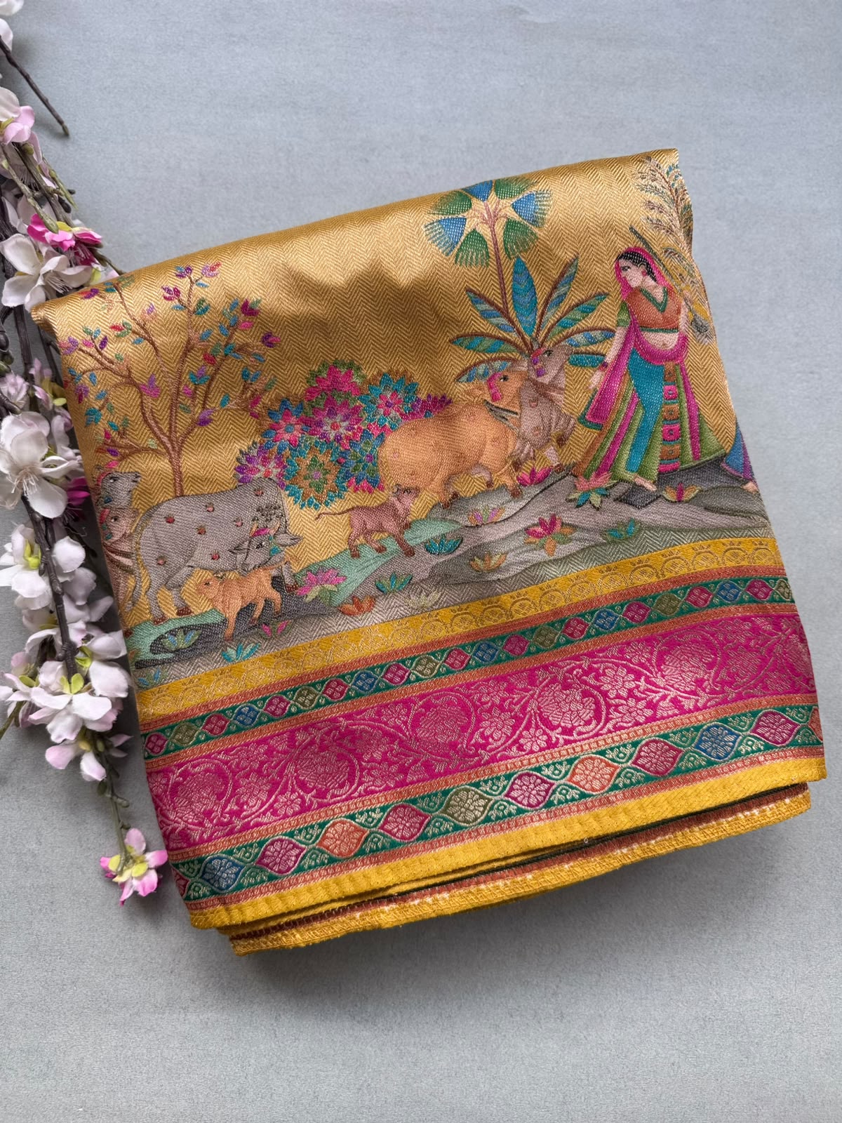 Mustard Yellow  Pashmina Georgette Saree 110
