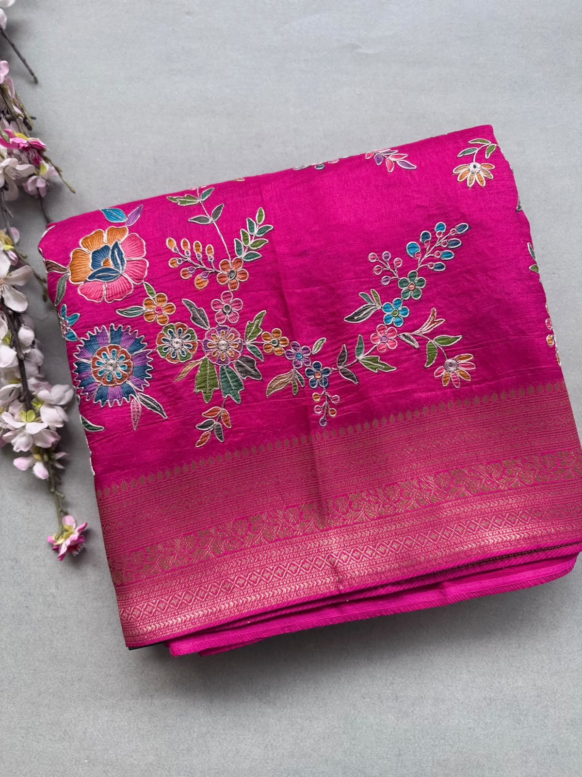 Rani Pink Pashmina Georgette Saree 110
