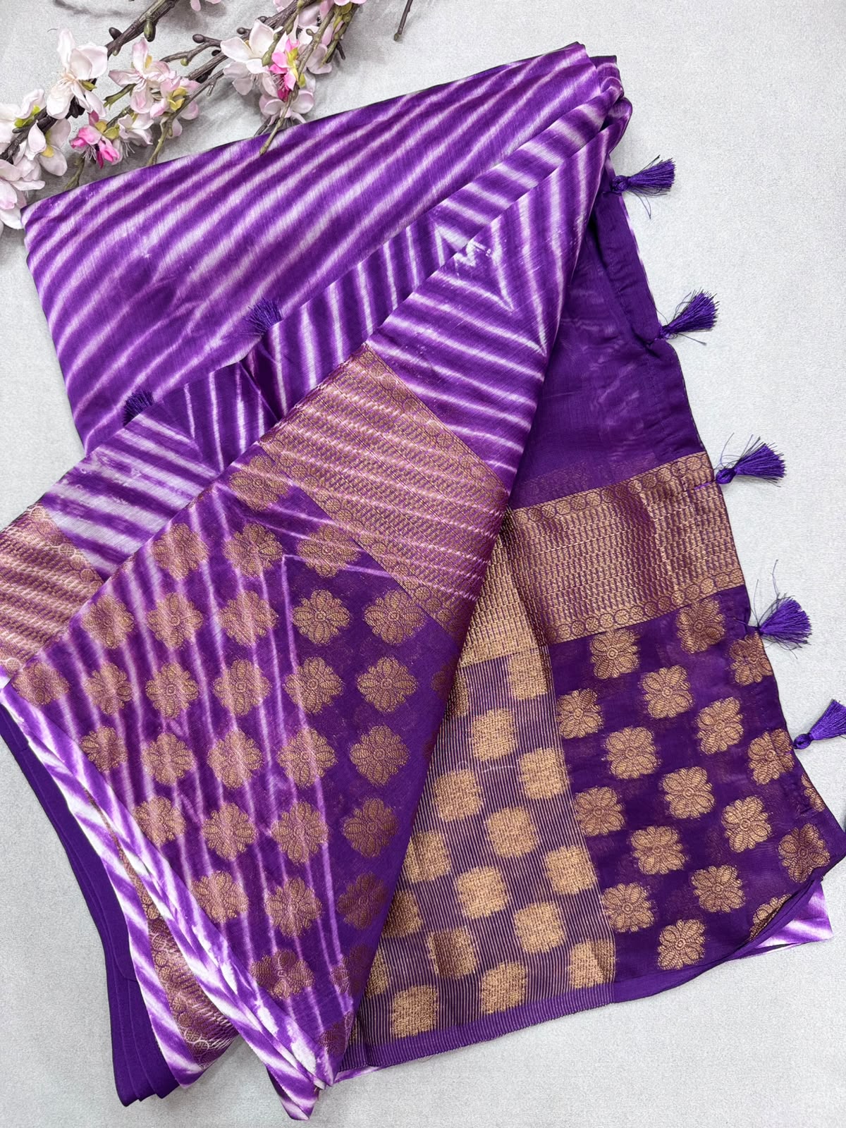 Purple Shibori Semi Tussar Saree 110