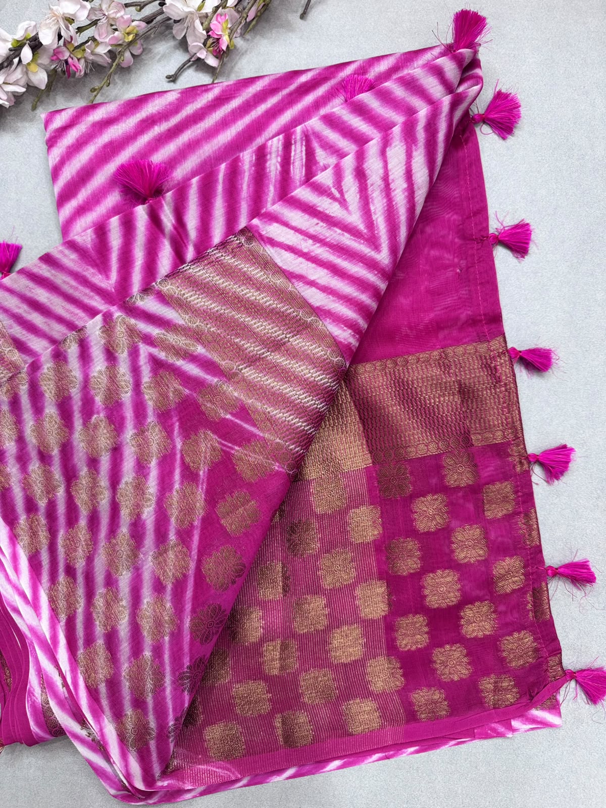 Pink Shibori Semi Tussar Saree 110