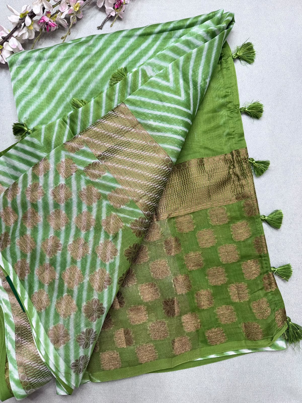 Green Shibori Semi Tussar Saree 110