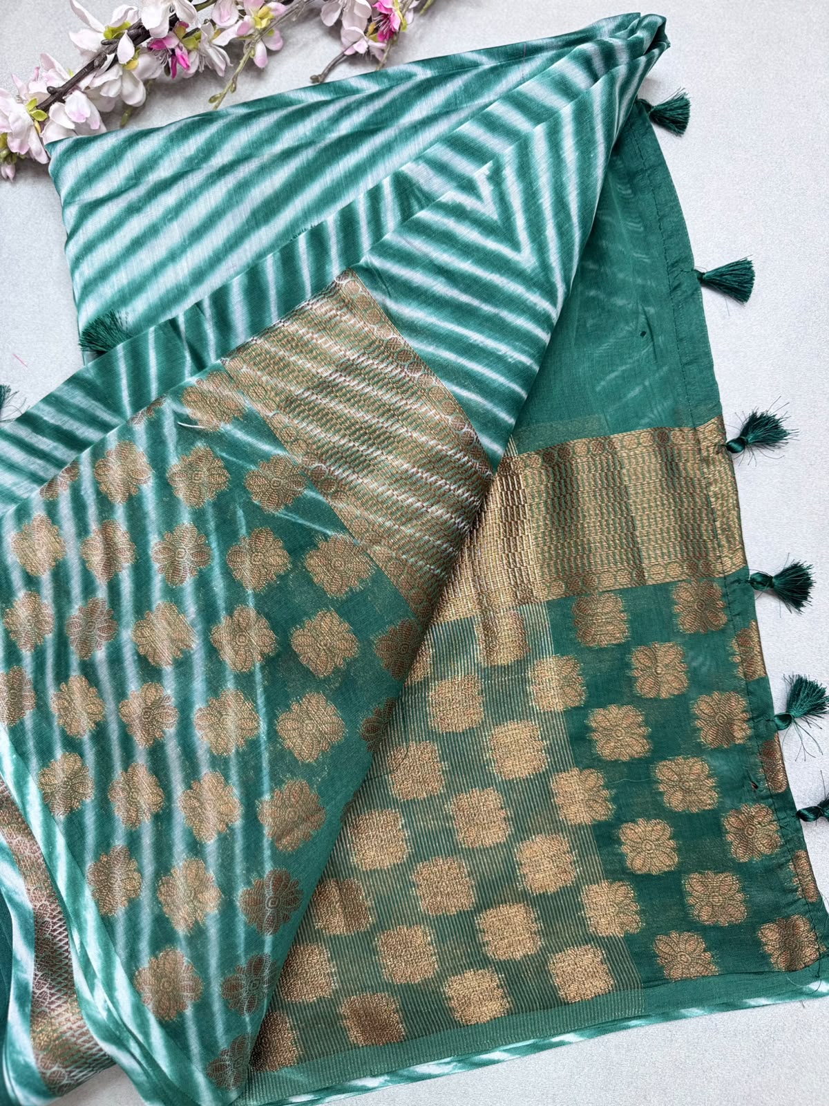 Bottle Green Shibori Semi Tussar Saree 110