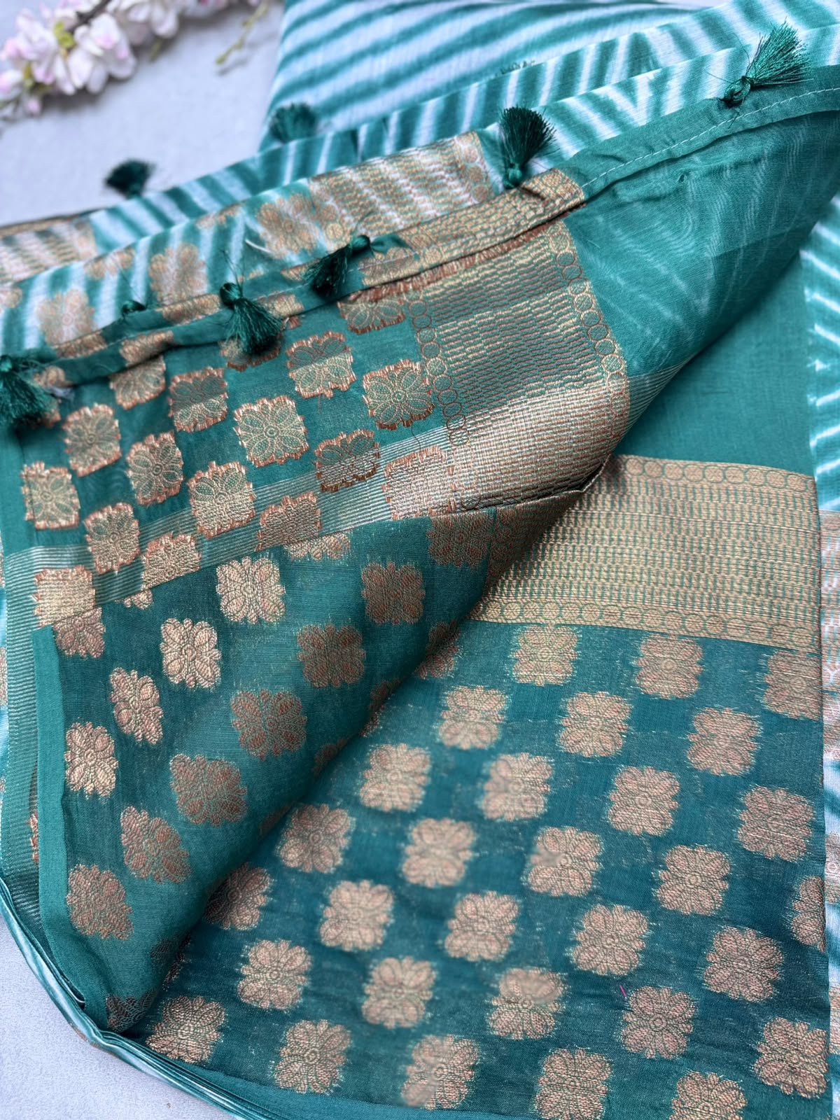 Bottle Green Shibori Semi Tussar Saree 110