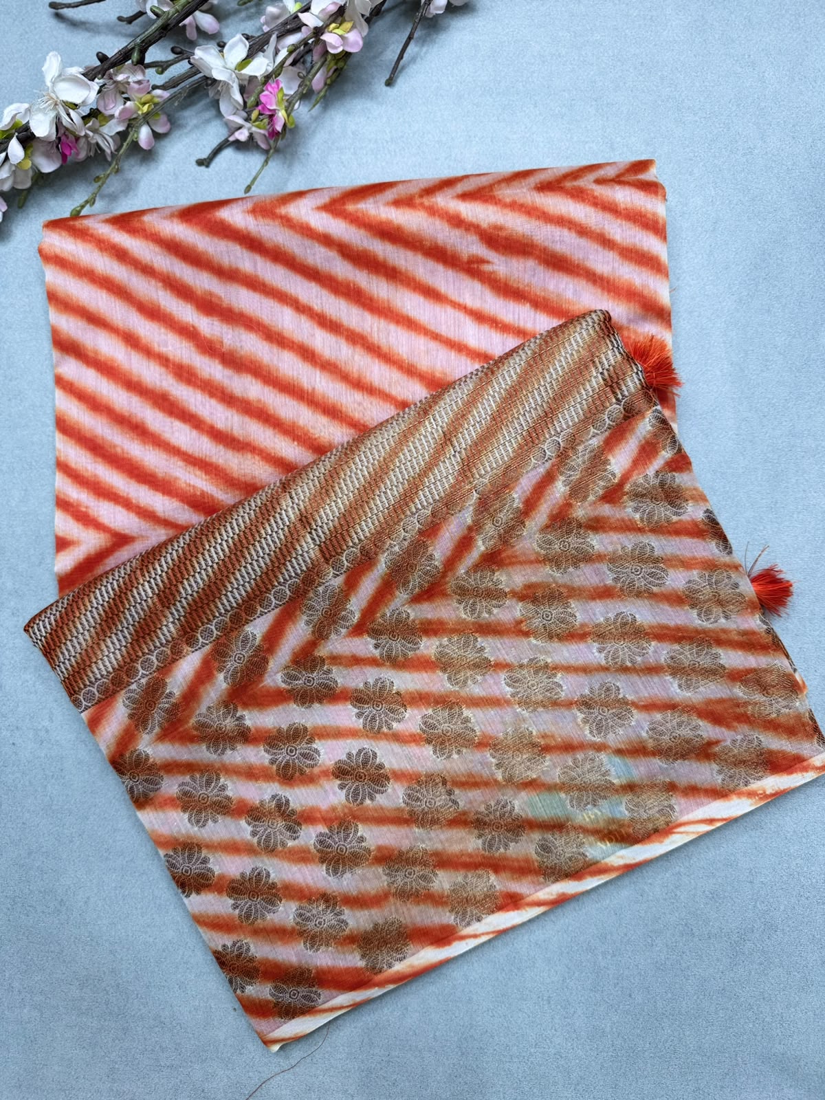 Orange Shibori Semi Tussar Saree 110