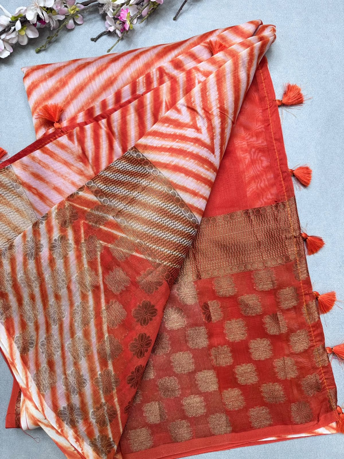 Orange Shibori Semi Tussar Saree 110