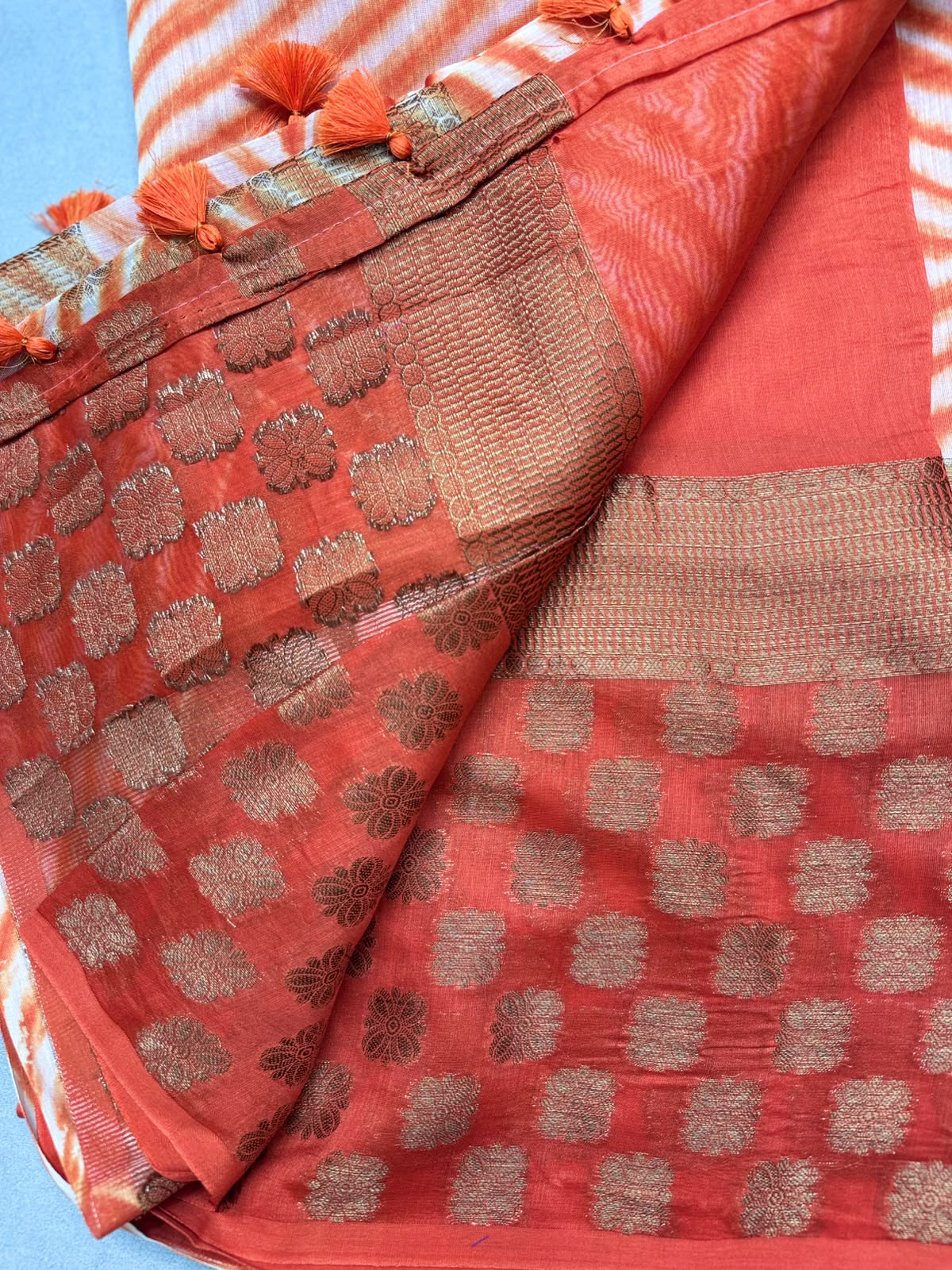 Orange Shibori Semi Tussar Saree 110