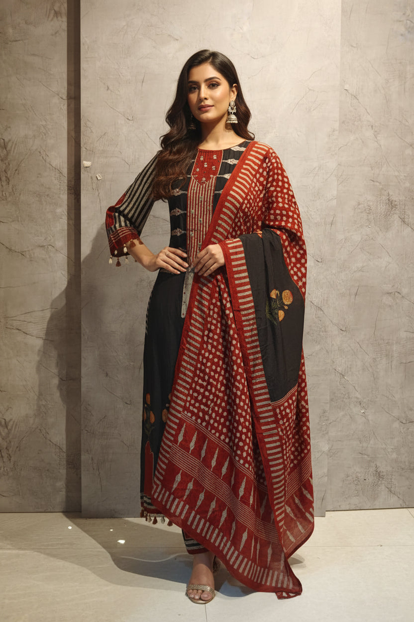 Mul Chanderi Thread Embroidery A Line Kurtha 63