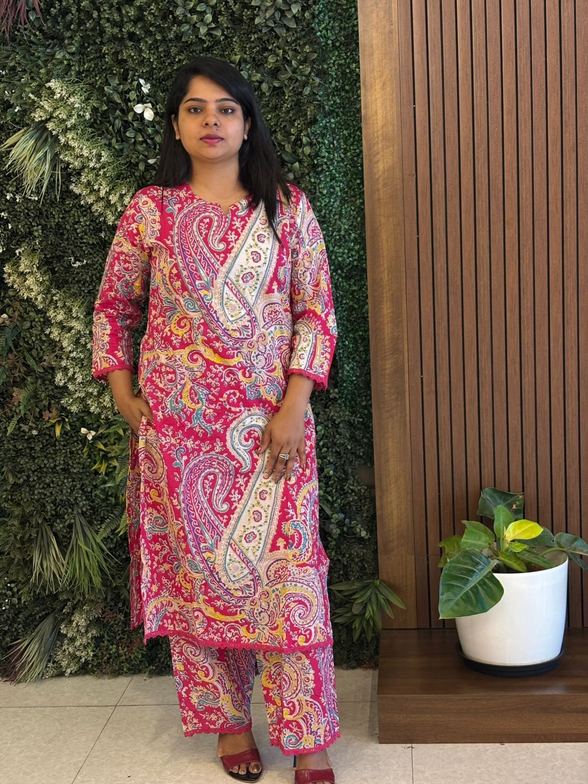 "KALI" Pink Kalamkari Mul Cotton Cord Set Kurtha