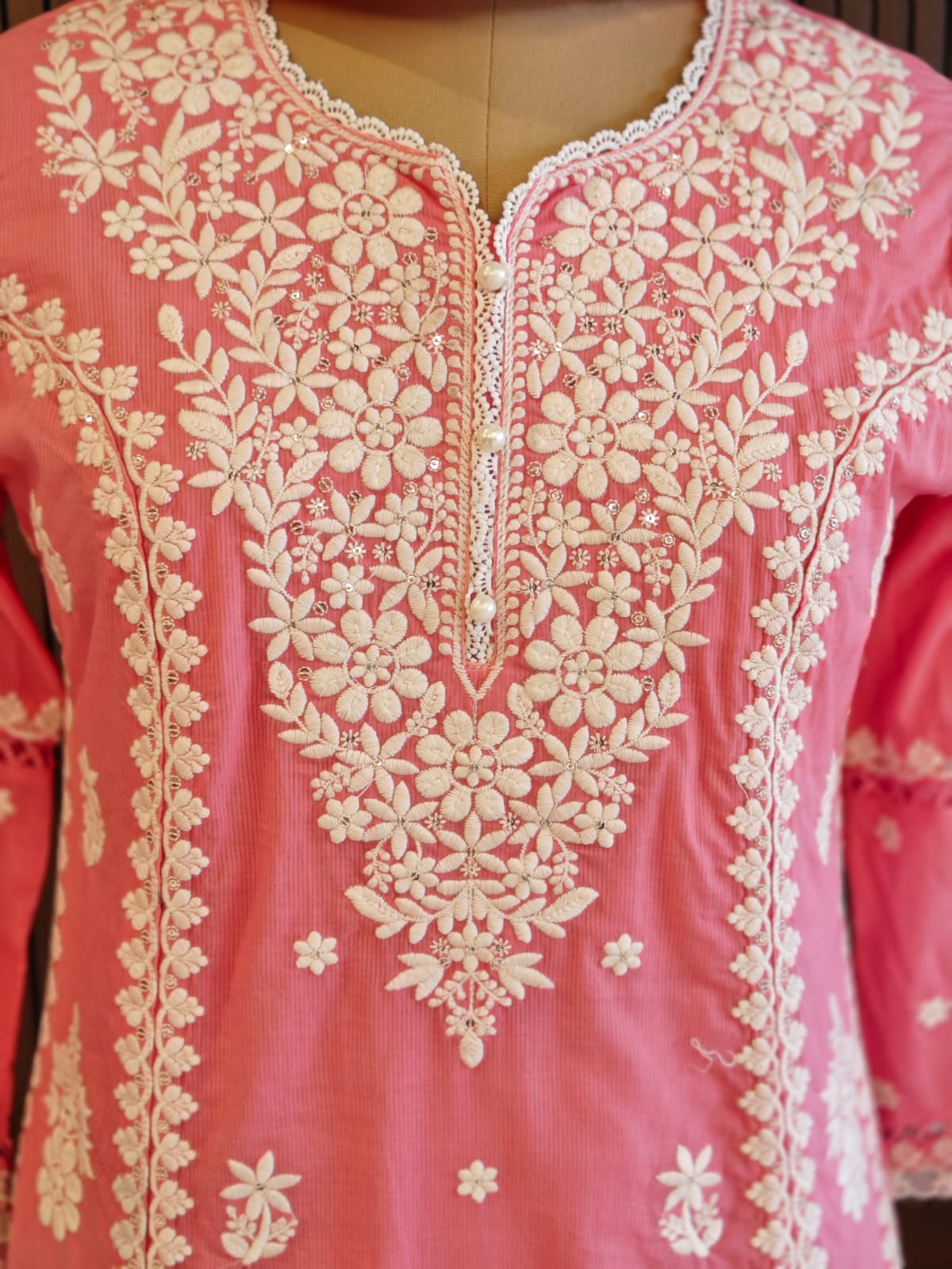 Pink Mul Cotton  Chikankari Work Straight Fit Kurtha 196