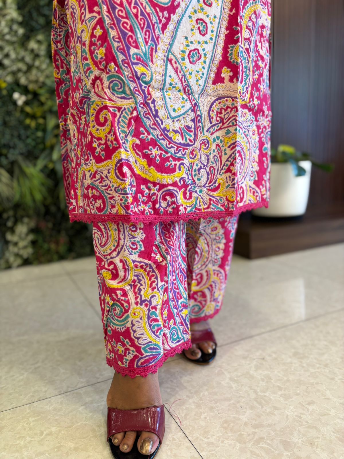 "KALI" Pink Kalamkari Mul Cotton Cord Set Kurtha