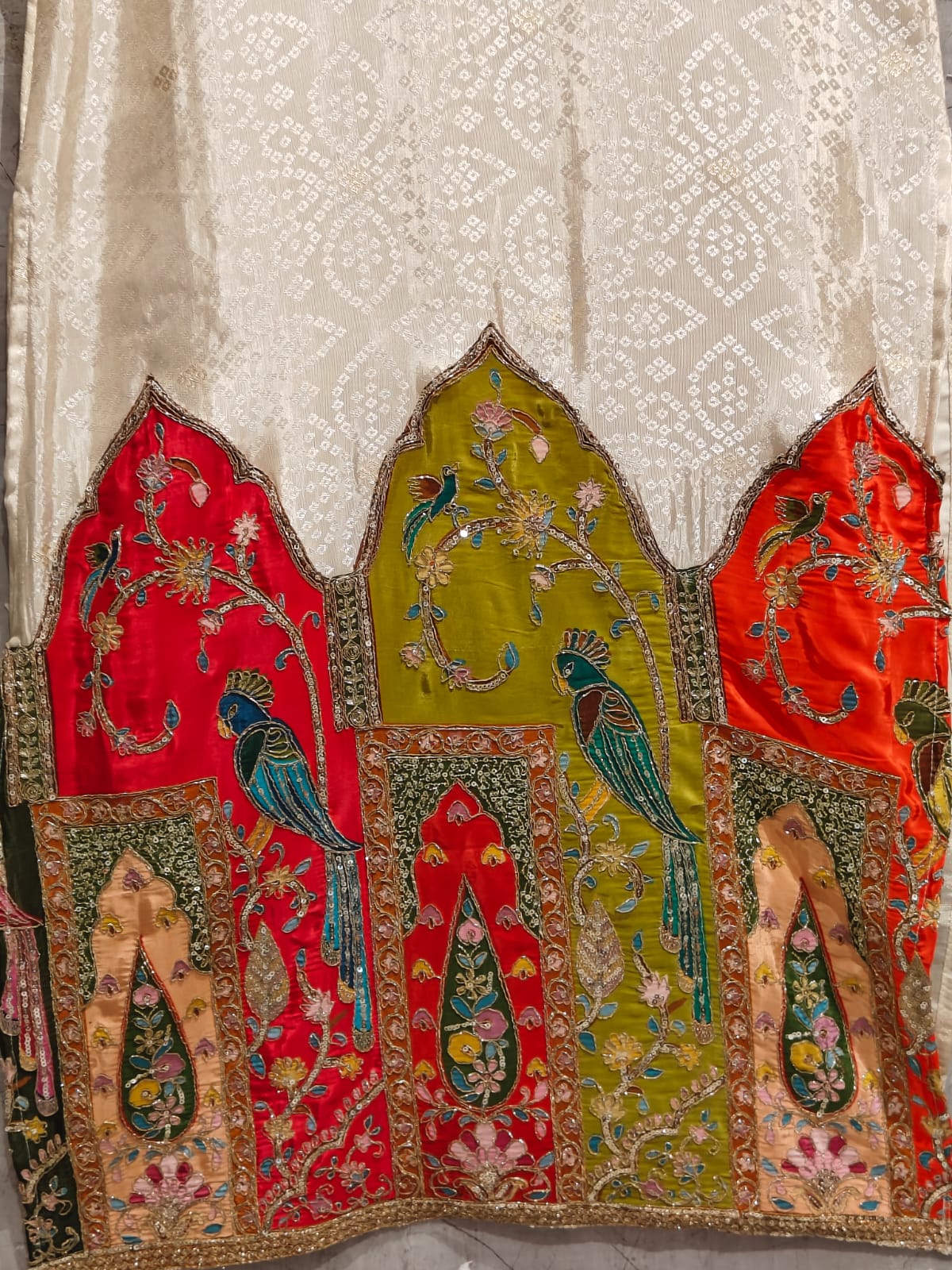 White Shimer Hand Embroidery Straight Fit Kurtha 765