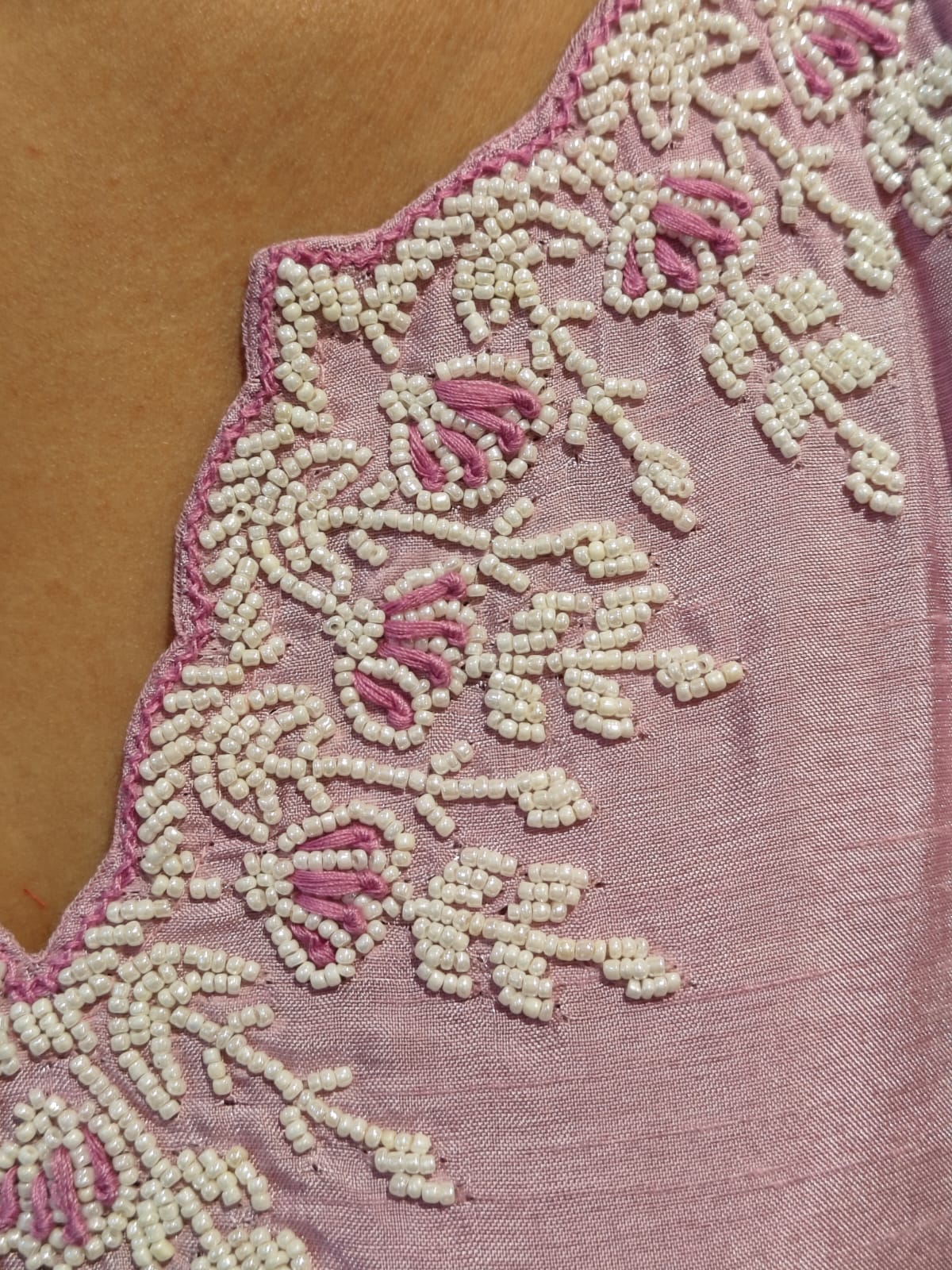 Baby Pink Pearl Handwork Dola silk Kurtha 811