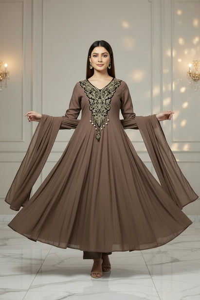 grey MUL CHANDHERI Handwork Partyware Kurtha 225