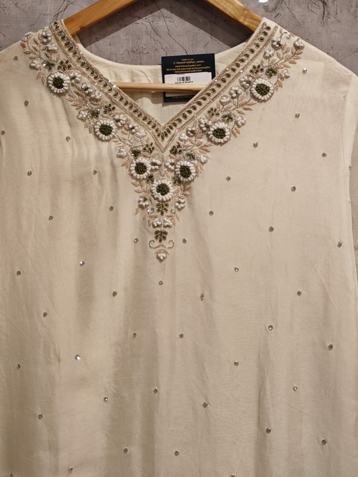 White and Green with Handwork kurtha set