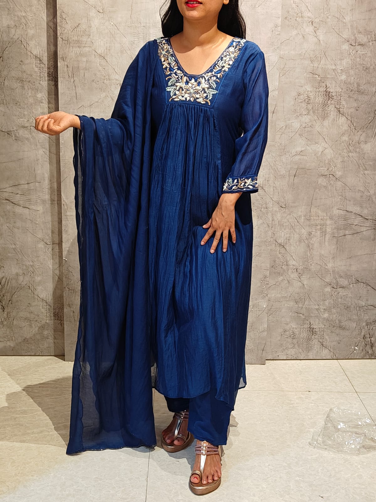 “Pani" Royal Blue Mul Chanderi silk Kurtha 543