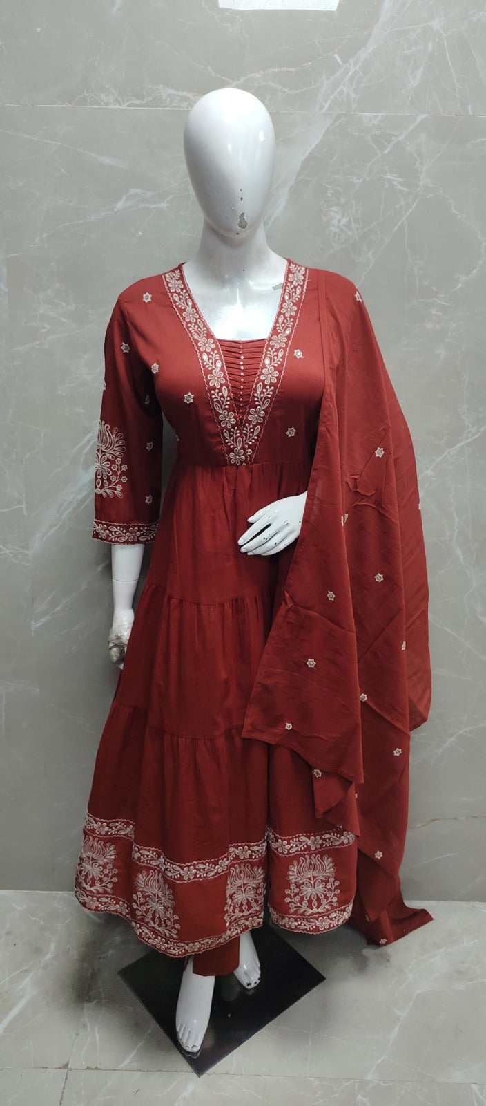 Orange Cotton Thread Embroiedry Anarkali  Kurtha