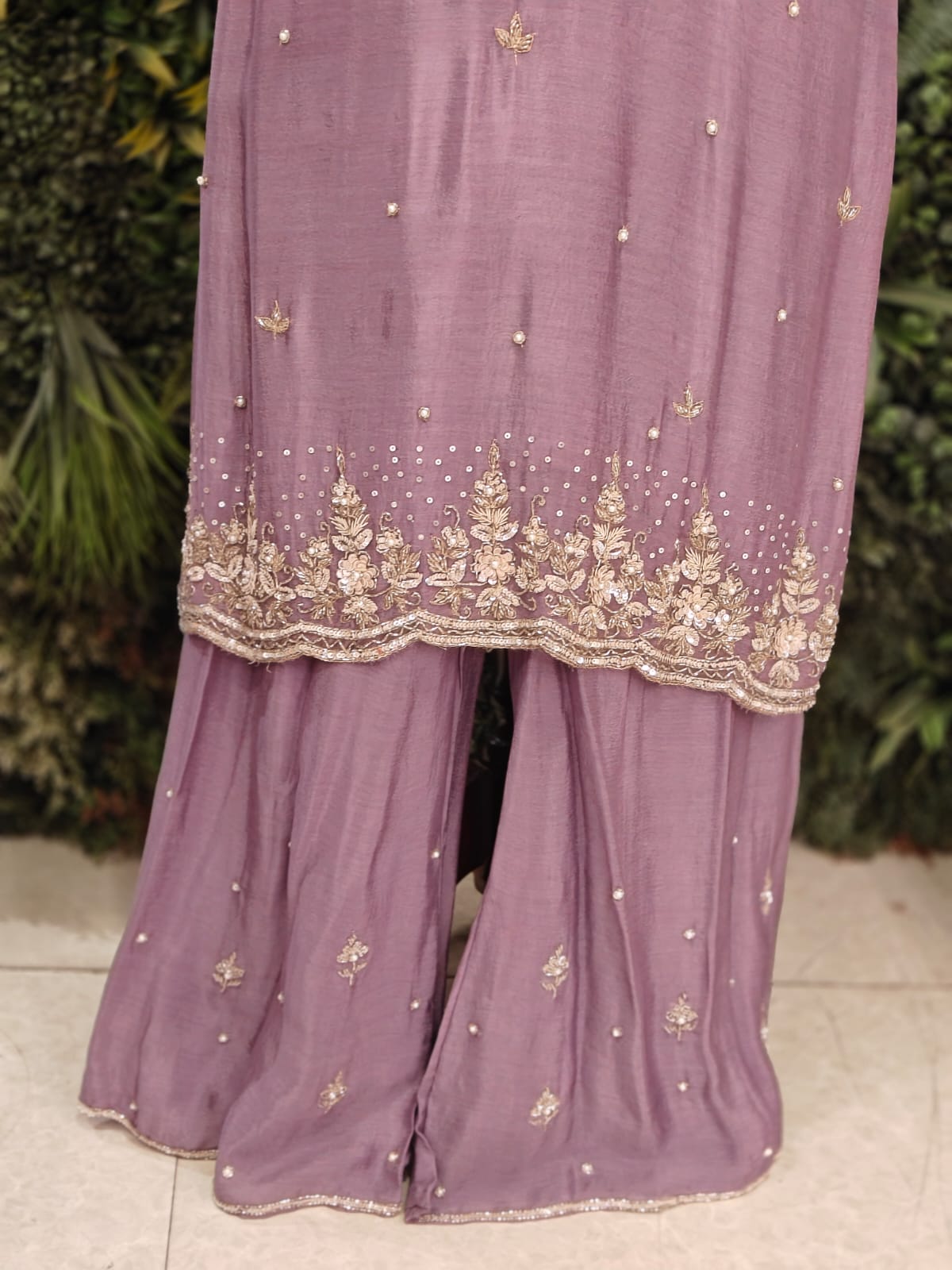 Purple Chinnon Hand Embroidery Sharara Kurtha 301