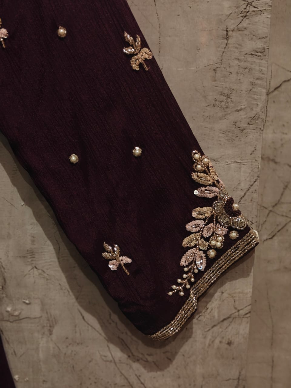 Purple Anarkali Chinnon Hand Embroidery Kurtha 567