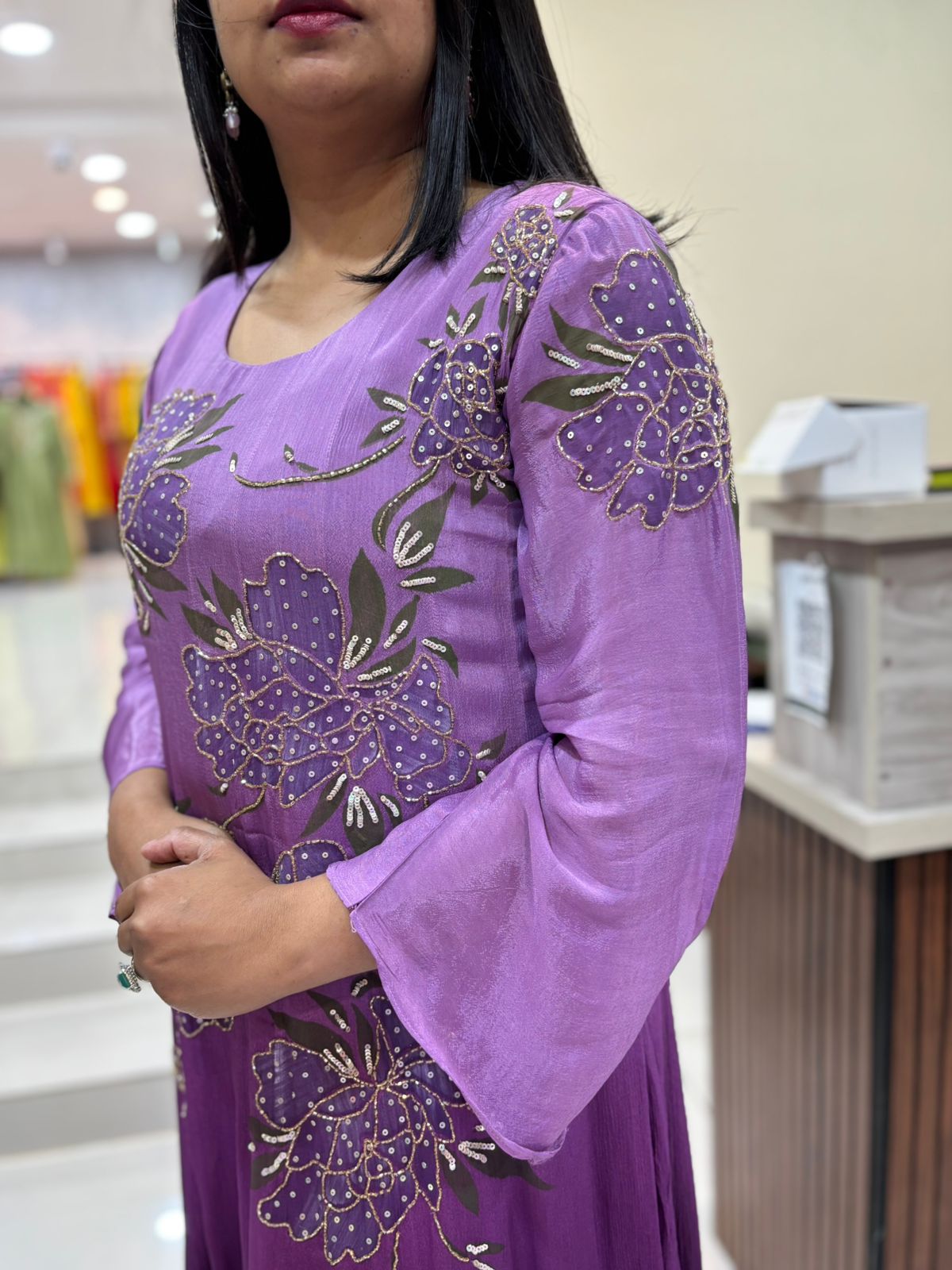 Purple Airline  Chinnon Hand Embroidery Kurtha 765
