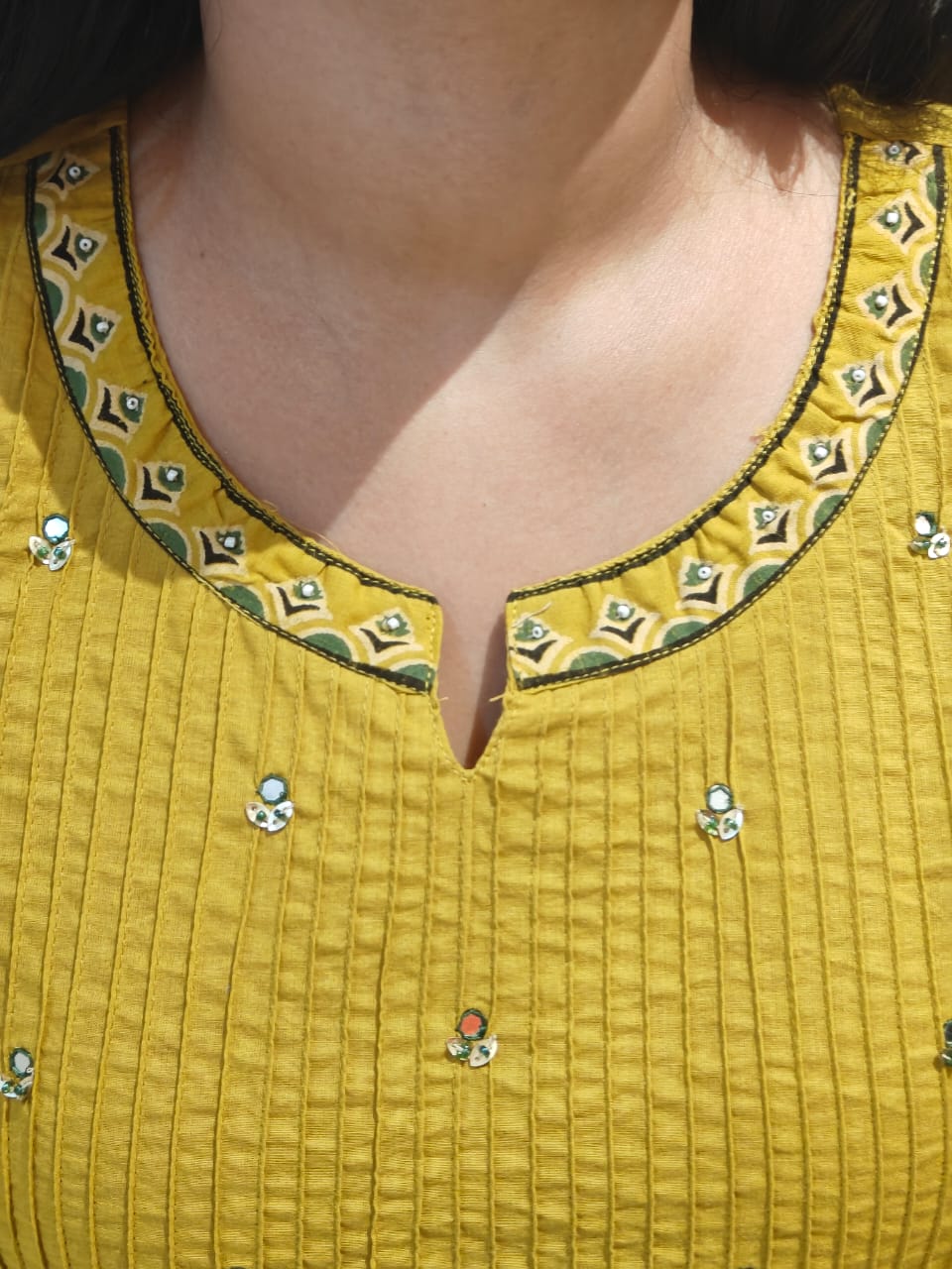 Musturd Yellow Cotton Embroidery Straight Fit Kurtha 606